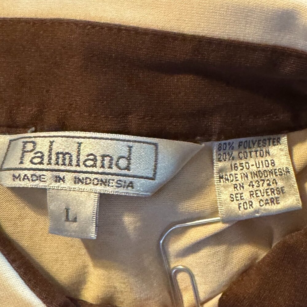 (L) PALMLAND VINTAGE Tan w/ Brown Trim on Pocket & Shoulder Seam Polo - Picture 5 of 6